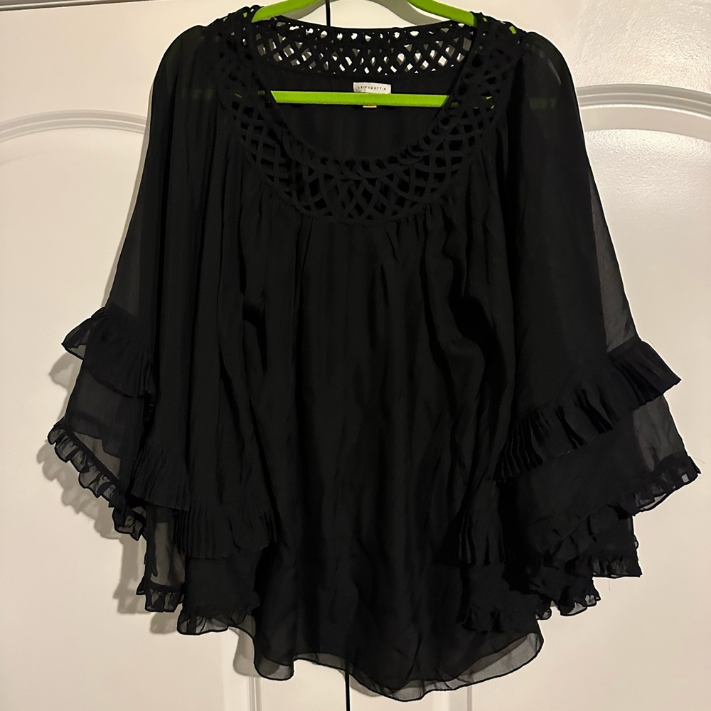 Leifsdottir Black Ruffled Blouse with Flutter Sleeves